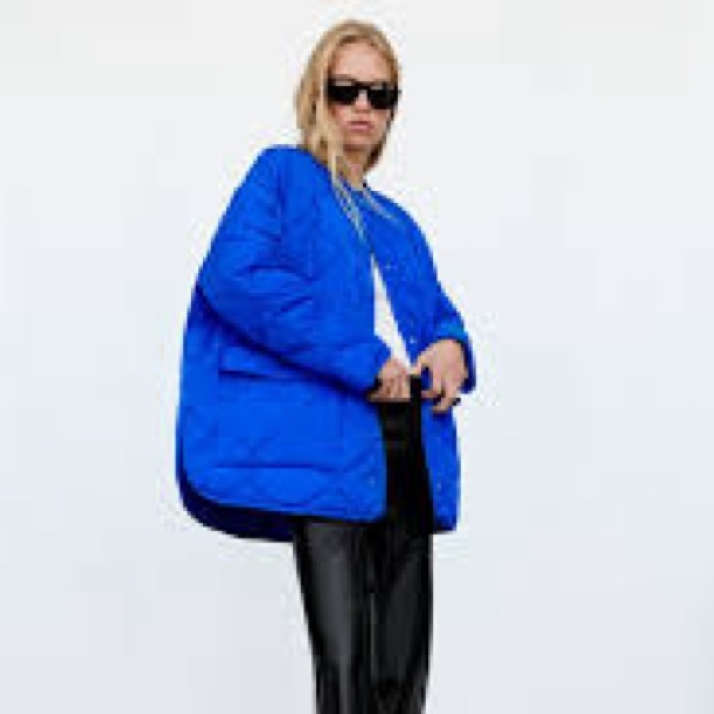 Zara Blue Quilted Oversized Jacket